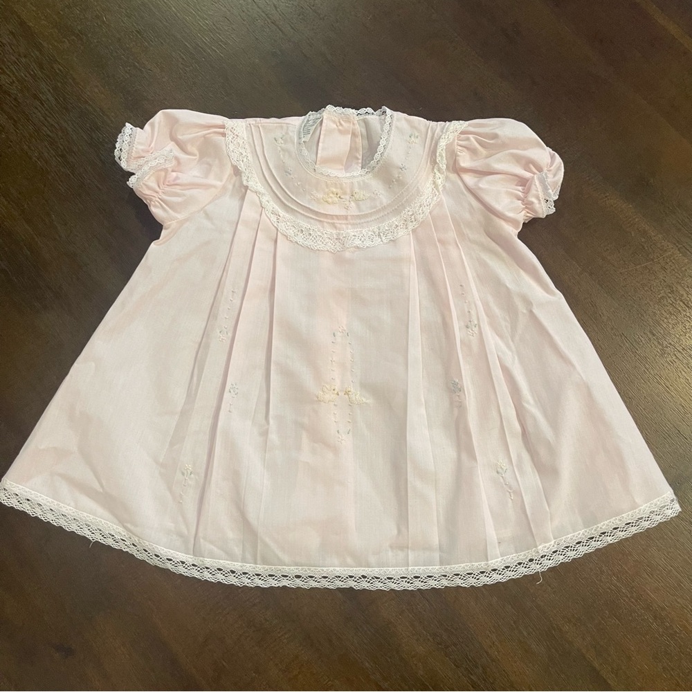 Vintage Garden of Angels hand made 3 months pink‎ embroidered dress